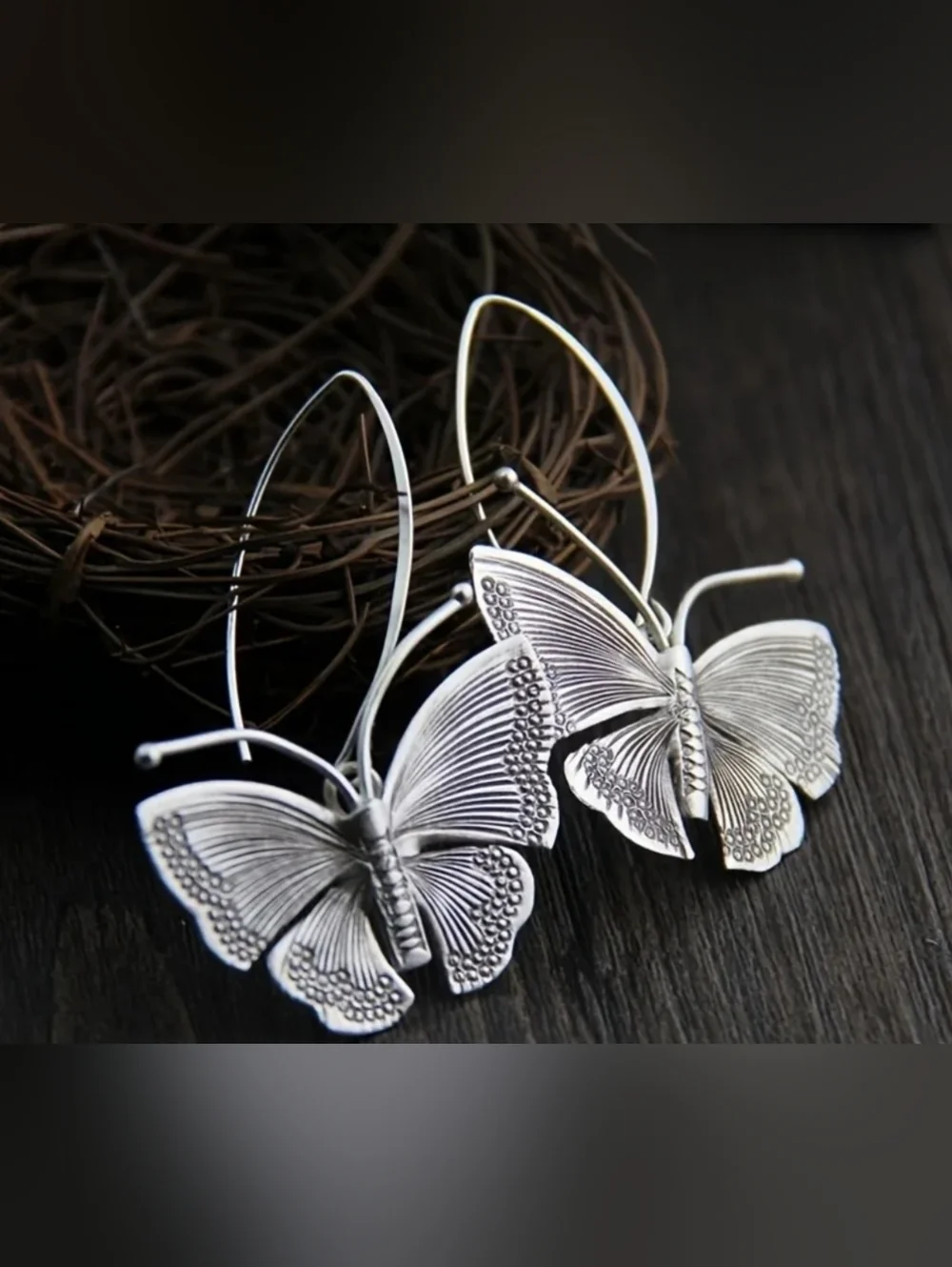 Trendy  Silver Butterfly Drop Earrings NIP.